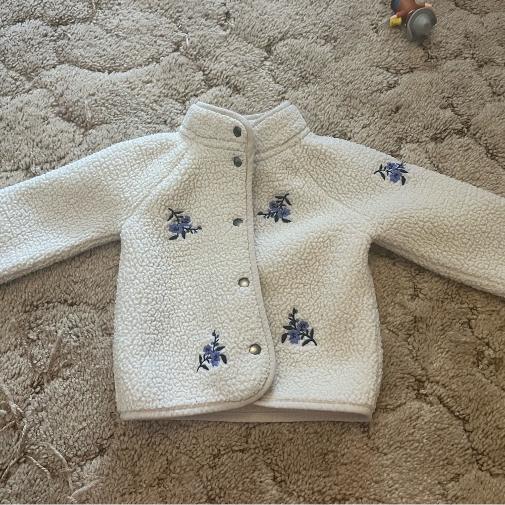 Old Navy Kids Sherpa Jacket - Cream with Blue Floral